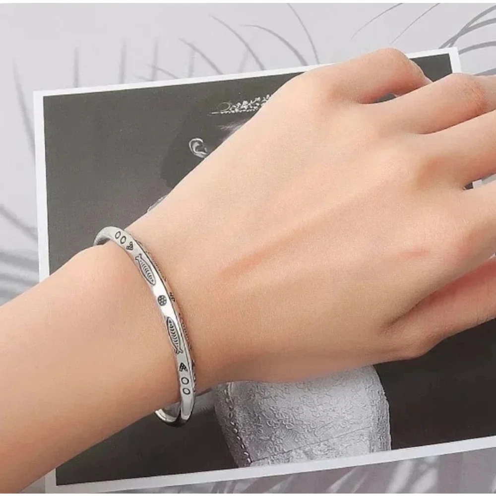 NEW Fish 925 Sterling‎ Silver Cuff Bracelet, 58mm Adjustable